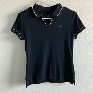 Tommy Hilfiger Women Cotton Navy Blue Polo Shirt Size Small
